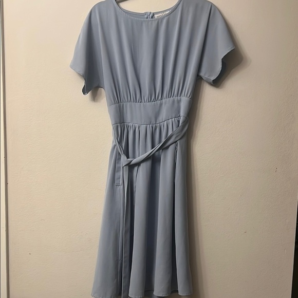 Gray Ruched Midi Sundress with Flutter Sleeves - Picture 1 of 14